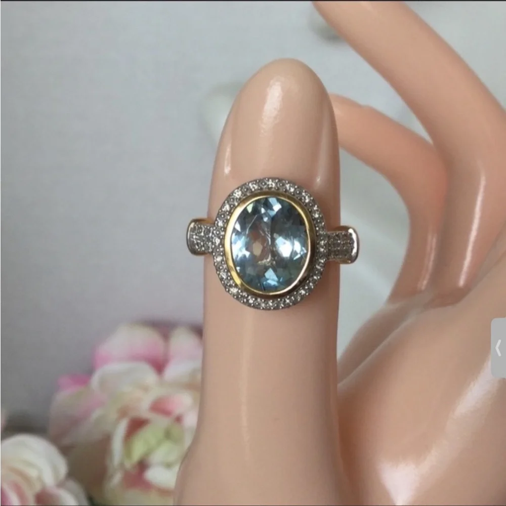14k AQUAMARINE &DIAMOND RING - Picture 7 of 8